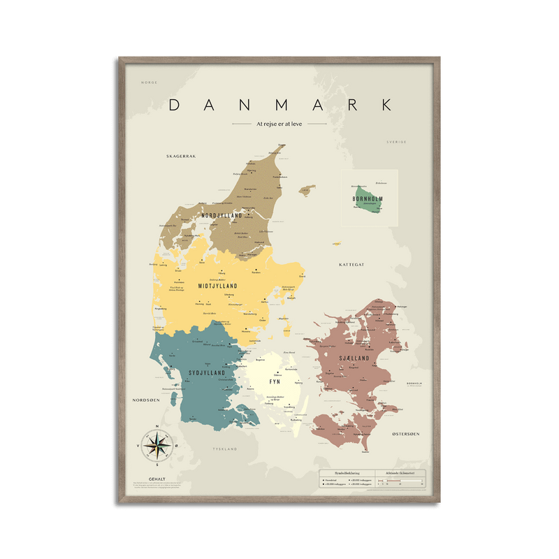 Plakat med Danmarkskort i 50x70 fra — Et smukt og stilrent – - Danmark